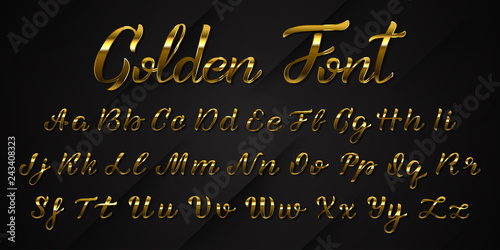 Vector realistic isolated golden handwritten font letters for template decoration and layout covering on the dark background.
