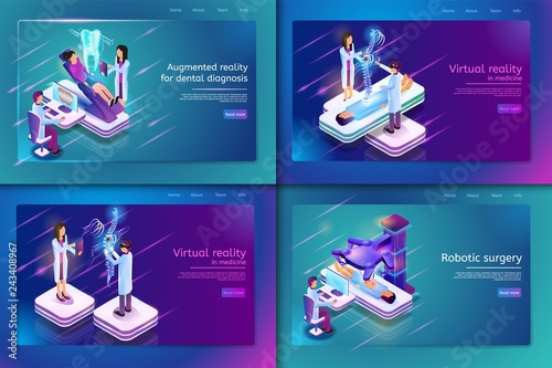 Set Banner Isometric Medical Treatment for Patient