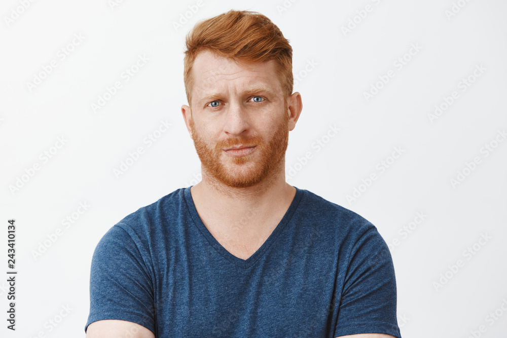 You talking bullshit, doubt can trust you. Unsure displeased redhead mature male entrepreneur looking suspiciously at camera with raised eyebrows and serious face, unimpressed or showing disbelief You talking bullshit, doubt can trust you. Unsure displeased redhead mature male entrepreneur looking suspiciously at camera with raised eyebrows and serious face, unimpressed or showing disbelief