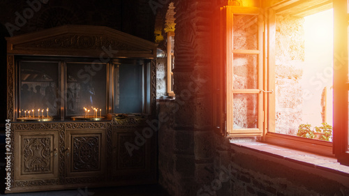 Wooden interior view of Monastery of Varlaam  Meteora