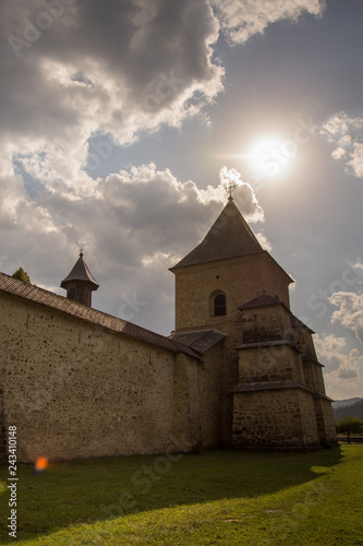 Romania  Moldovita Monastery September  2017 tower and defensive wall