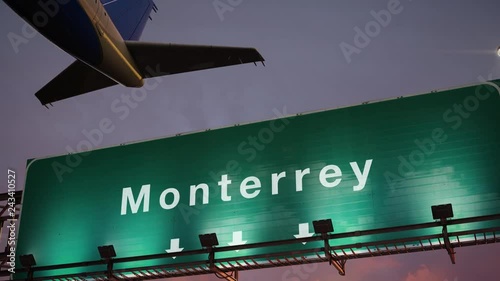 Airplane Take off Monterrey during a wonderful sunrise photo