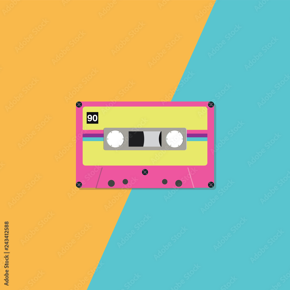 Retro cassette tape on duotone background