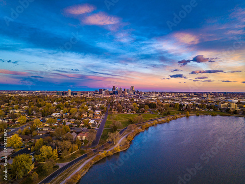 Colorful Drone Sunset at Sloan's Lake in Denver, Colorado  © Jeremy Janus