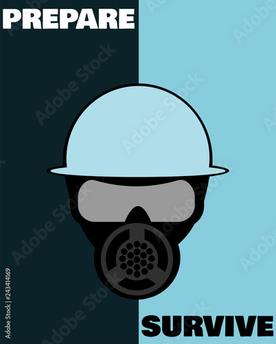 survivalist preparation with gas mask and goggles