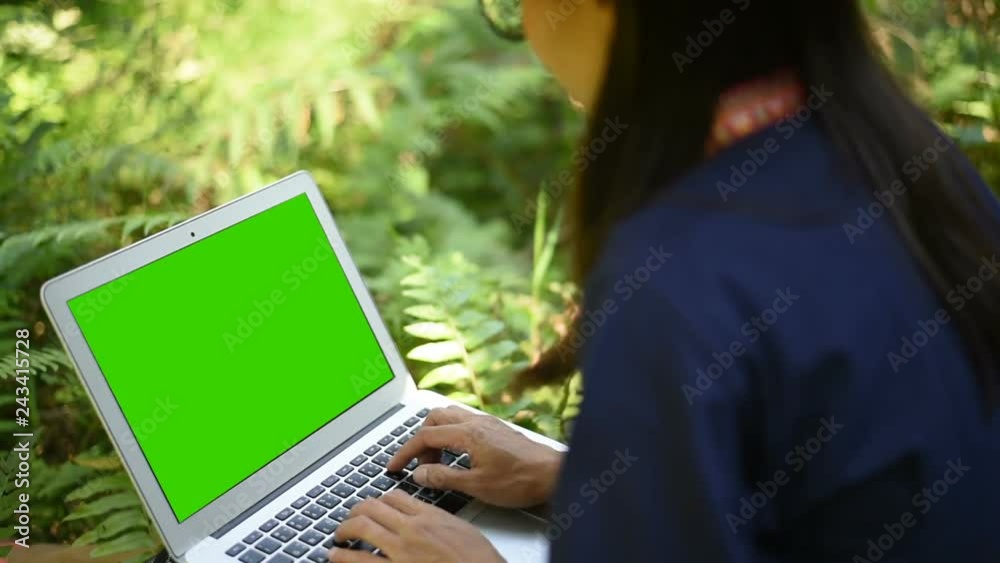 Woman working with laptop green screen Woman working with laptop green screen