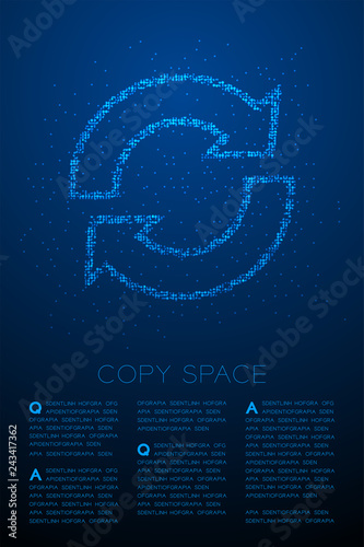 Abstract Geometric Bokeh circle dot pixel pattern Sync sign icon, Data technology concept design blue color illustration isolated on blue gradient background with copy space, vector