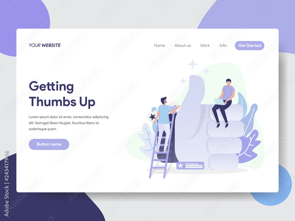 Landing page template of Thumbs Up Illustration Concept. Modern flat design concept of web page design for website and mobile website.Vector illustration