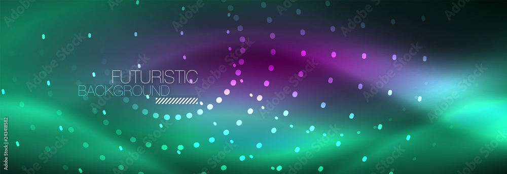 Obraz premium Blue neon dotted circles abstract background, technology energy