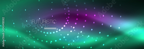 Blue neon dotted circles abstract background, technology energy