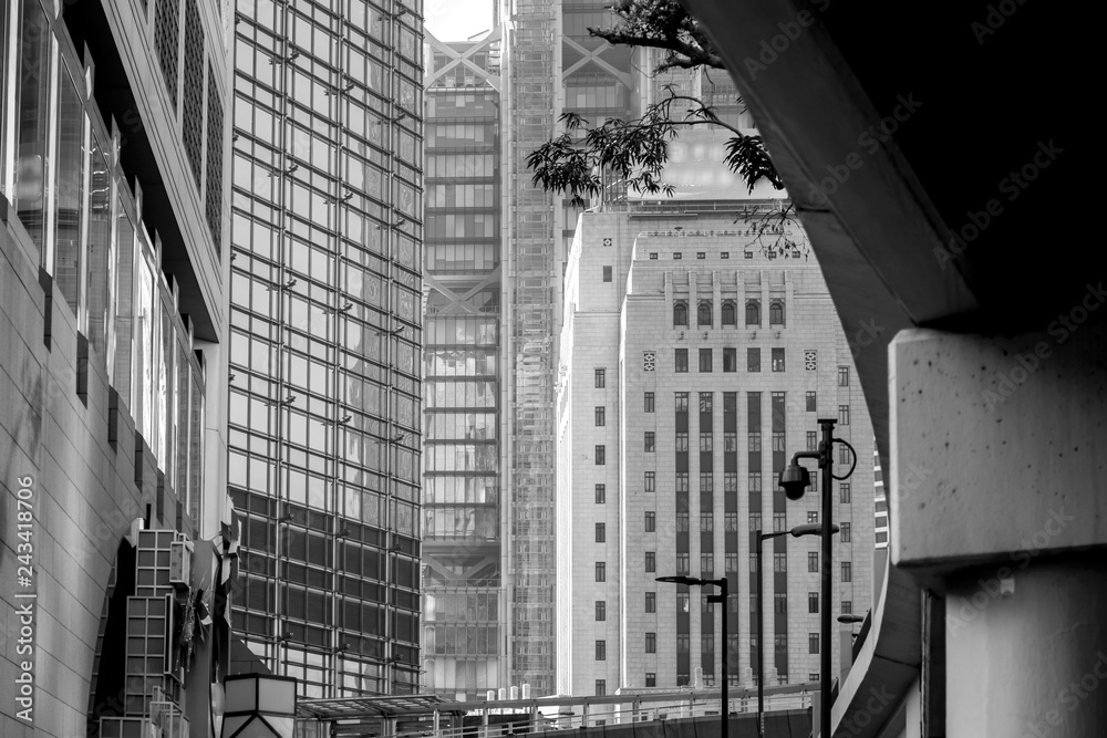 Modern office buildings in Hong Kong with Black & white Color