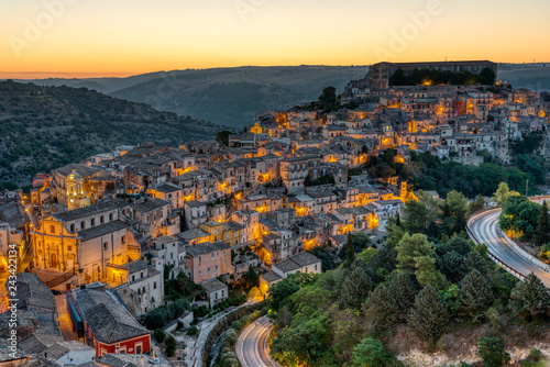 The beautiful old part of Ragusa in Sicily, Italy, before sunrise