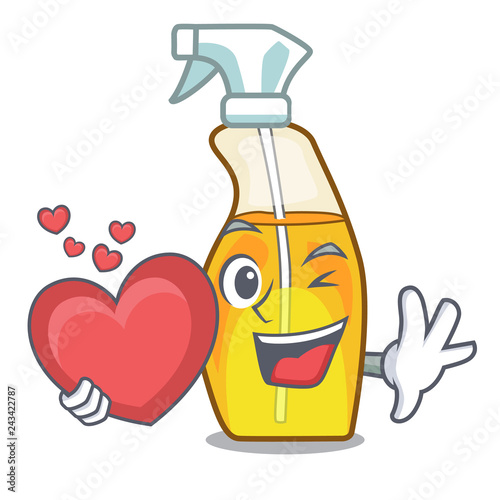 With heart spray bottle on the mascot table