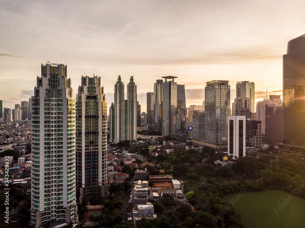 Sunset over Jakarta financial district