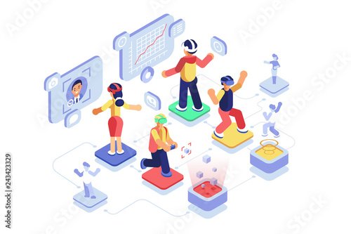 Virtual reality with people in headsets