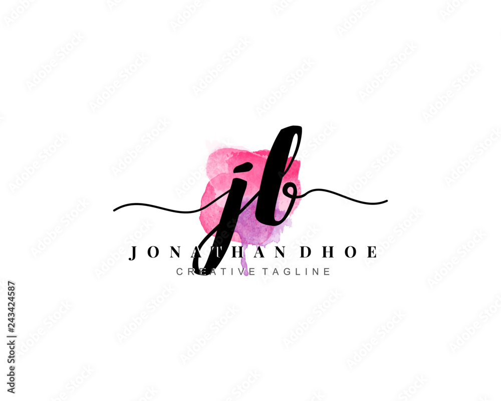 J B Initial watercolor logo on white background. Logo template vector