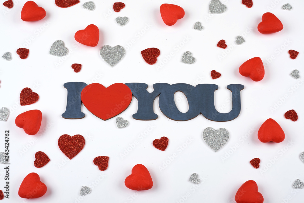 I love you on white background many hearts. Valentines Day