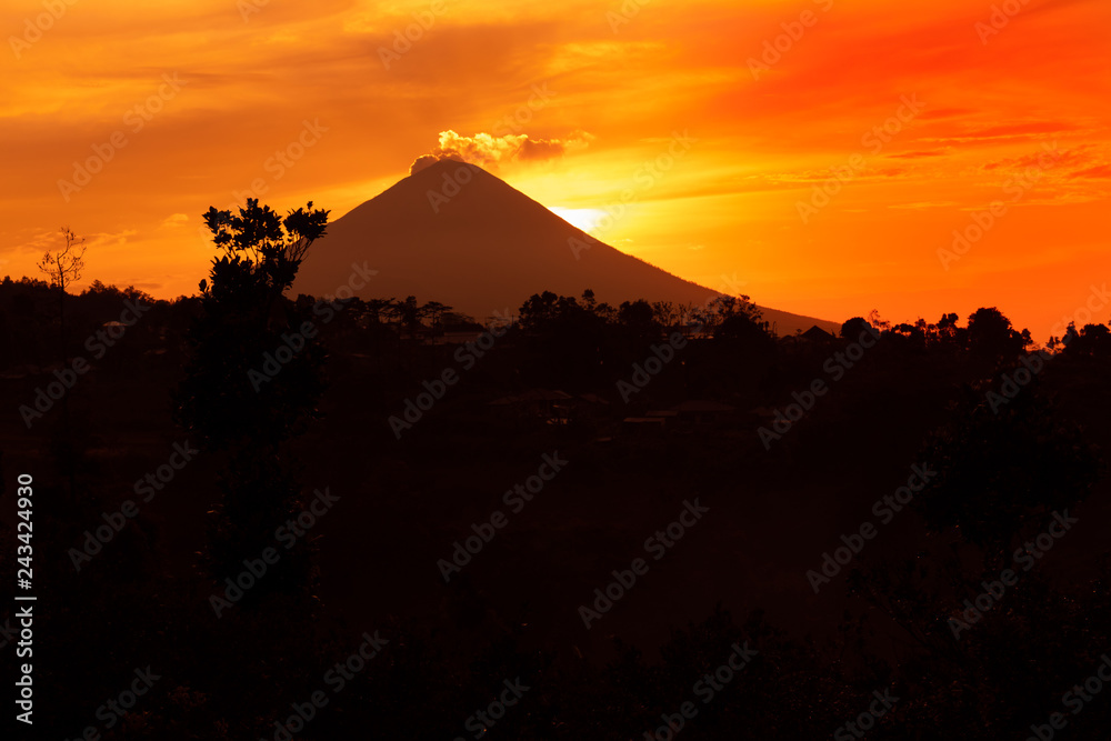 Volcano Agung at sunset time, tropical island of Bali, Indonesia.