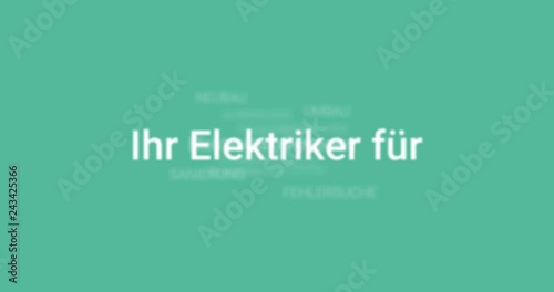 Intro welches die Leistungen eines Elektrikers zeigt. Türkiser Hintergrund, weiße Schrift photo