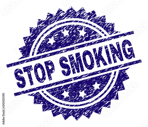 STOP SMOKING stamp seal watermark with distress style. Blue vector rubber print of STOP SMOKING tag with dirty texture.