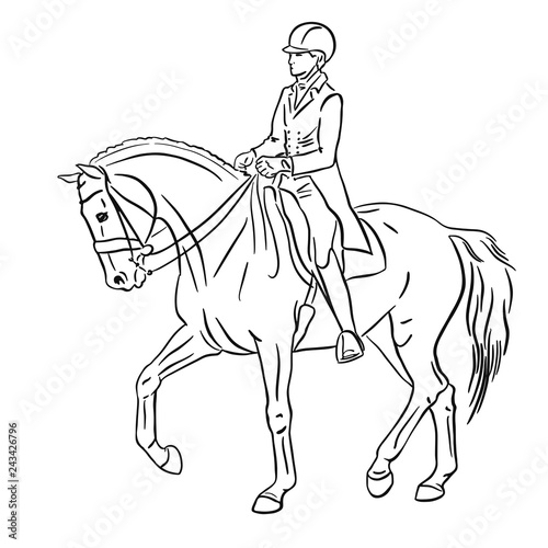 Equestrian sport, advanced dressage test, half pass.