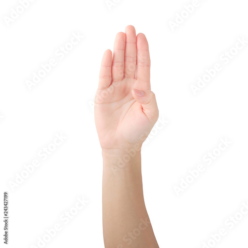 Hands showing signs of counting with fingers. with clipping path.