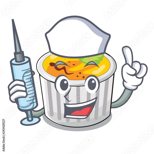 Nurse creme brule in white cartoon bowl