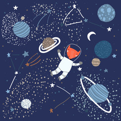 Crédence de cuisine Cosmos patrons Renard astronaute dans l'espace étoilé  © artemoberland