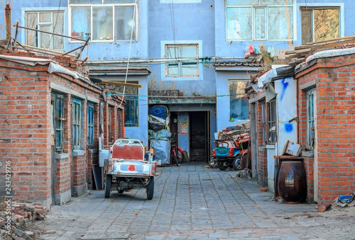 dilapidated buildings near the center of the northern Chinese city of Hunchun, Jilin Province, Korea Yanbian Prefecture.