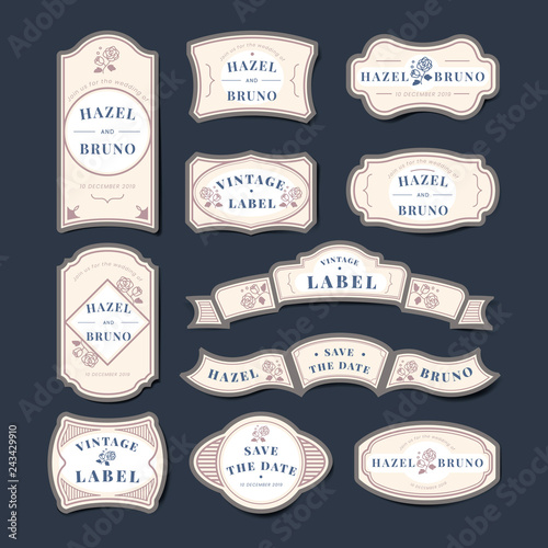 Vintage wedding invitation label vector set