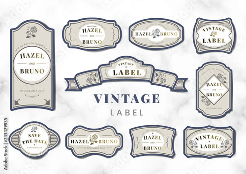Vintage wedding invitation label vector set