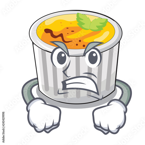 Angry creme brulee on wooden character table
