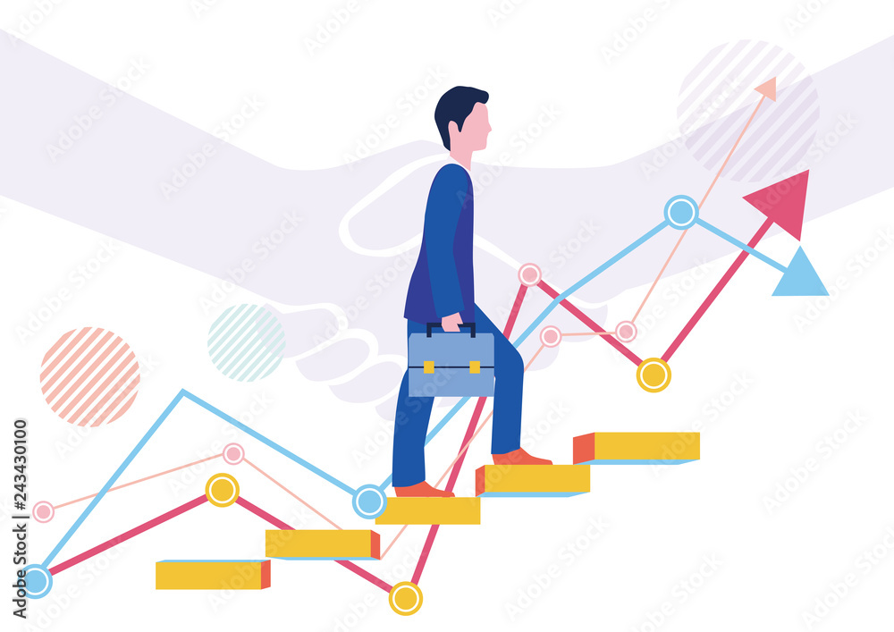 成功するビジネスマンとステップアップグラフ フラットデザインコンセプトイラスト Stock Vector Adobe Stock
