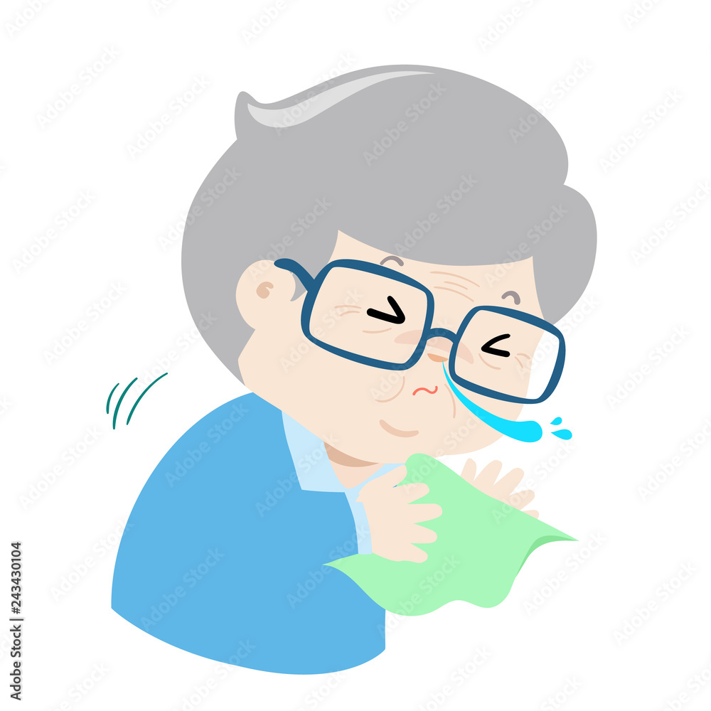 Ill grandpa sneezing cartoon vector