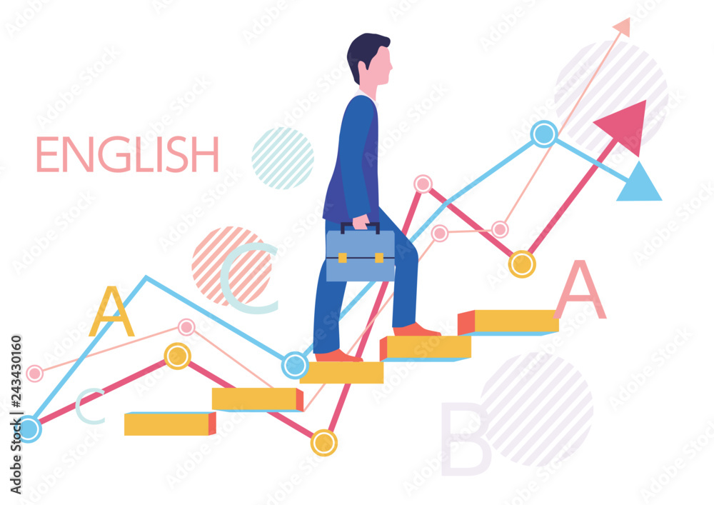 Φωτογραφία 派遣社員の英語スキルとステップアップとグラフ-フラットデザインコンセプトイラスト