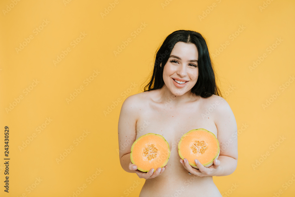 Curvy woman with fruit boobs Stock Photo | Adobe Stock