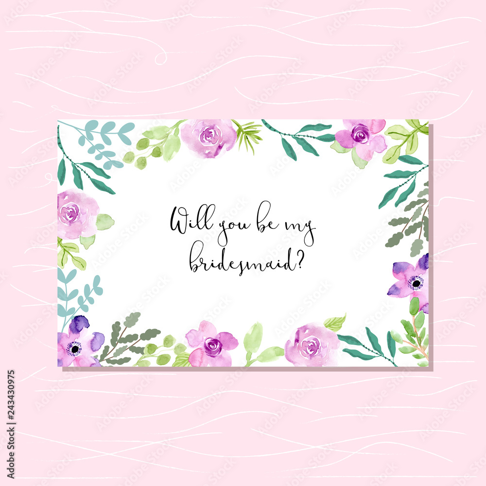 bridesmaid card with purple green floral frame