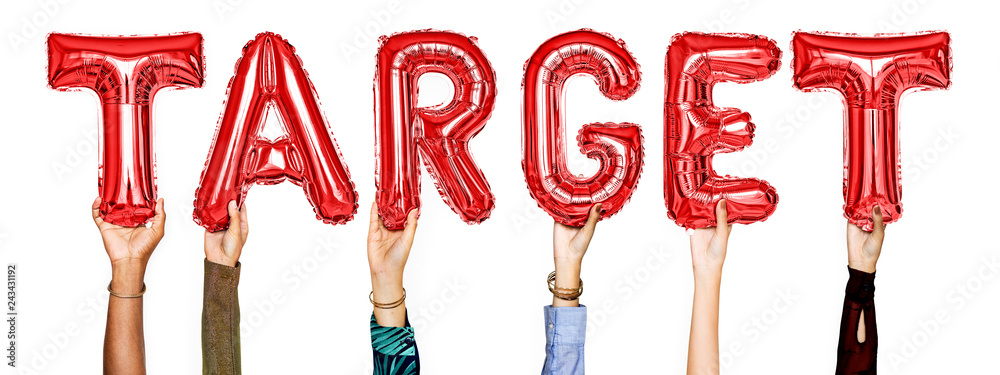Red alphabet helium balloons forming the text target Red alphabet helium balloons forming the text target