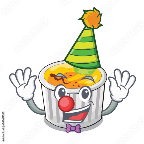 Clown creme brulee served on mascot plate