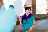 Woman joining a gay pride and lgbt festival