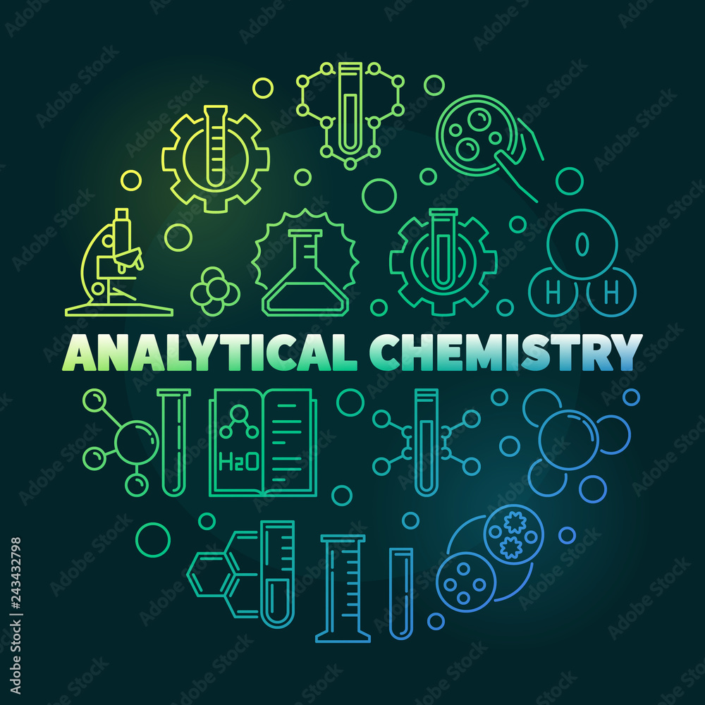 Analytical Chemistry vector colorful round outline illustration on dark ...