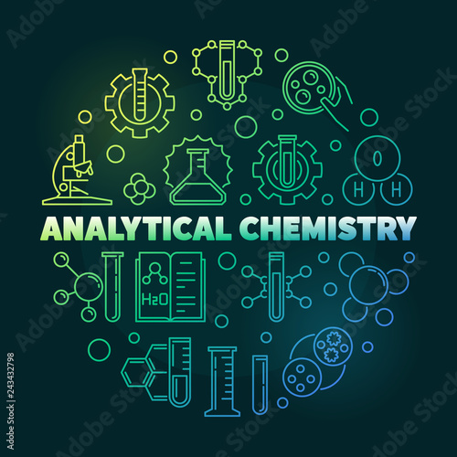 Analytical Chemistry vector colorful round outline illustration on dark background