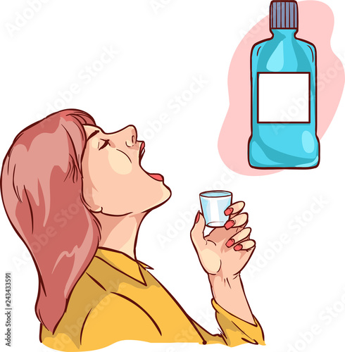 Close-up of a mid adult woman sipping from a mouthwash cup