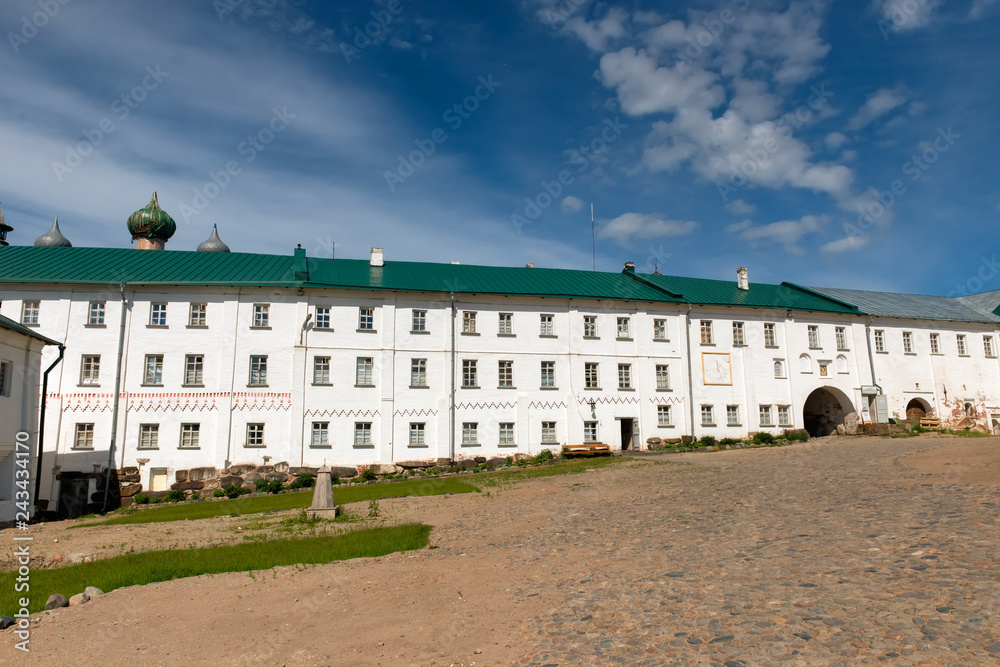 SOLOVKI, REPUBLIC OF KARELIA, RUSSIA - JUNE 27, 2018: Vicar's corps in the Spaso-Preobrazhensky Solovetsky Monastery. Russia, Arkhangelsk region, Primorsky district, Solovki SOLOVKI, REPUBLIC OF KARELIA, RUSSIA - JUNE 27, 2018: Vicar's corps in the Spaso-Preobrazhensky Solovetsky Monastery. Russia, Arkhangelsk region, Primorsky district, Solovki