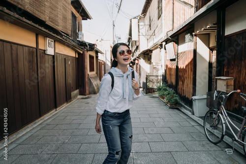 backpacker visiting famous history old town photo