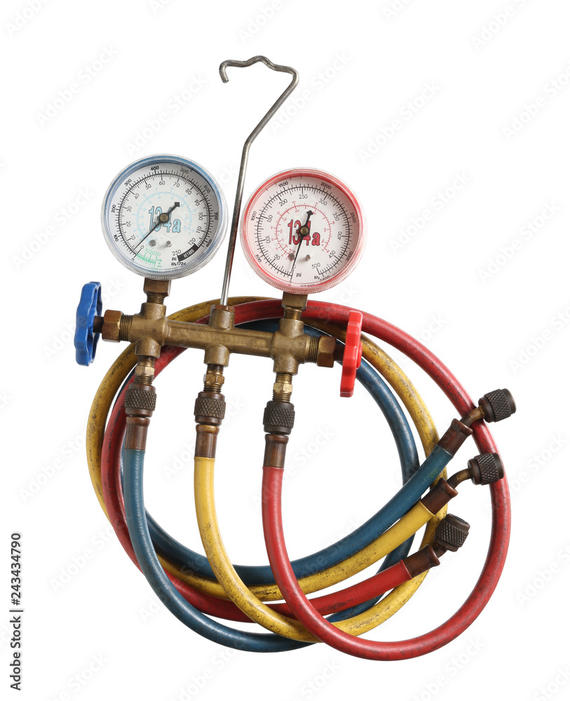 Fototapeta premium Refrigerant pressure gauges isolated on white background