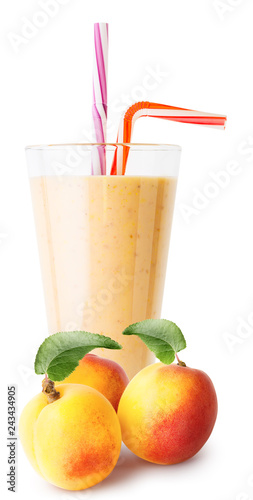 Glass of apricot smoothie or yogurt with apricots