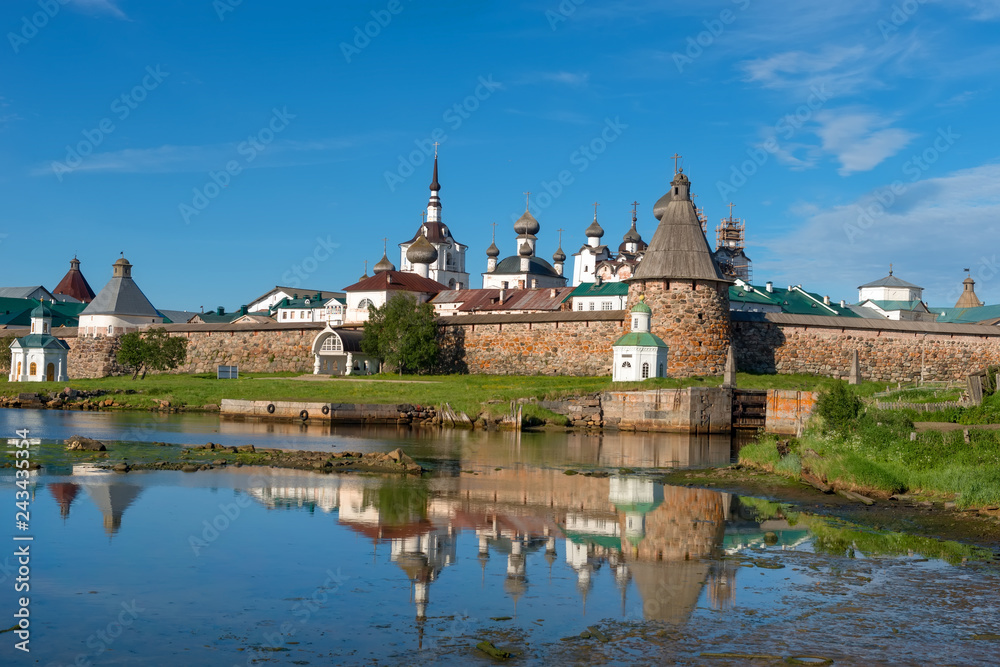 Spaso-Preobrazhensky Solovetsky Monastery in the summer from the Bay of well-being, Russia Spaso-Preobrazhensky Solovetsky Monastery in the summer from the Bay of well-being, Russia