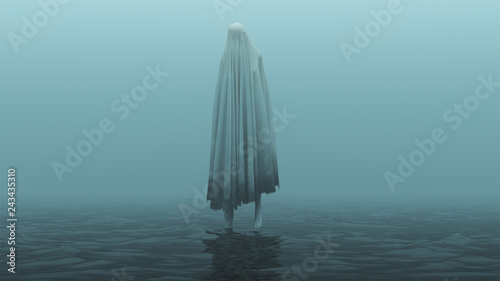 Obraz na plátne Floating Evil Spirit Over Water on a Foggy Day 3d Illustration 3d Rendering
