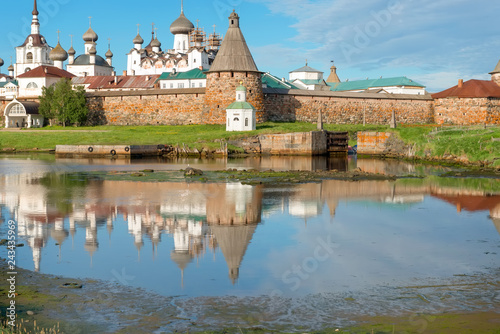 Spaso-Preobrazhensky Solovetsky Monastery in the summer from the Bay of well-being, Russia